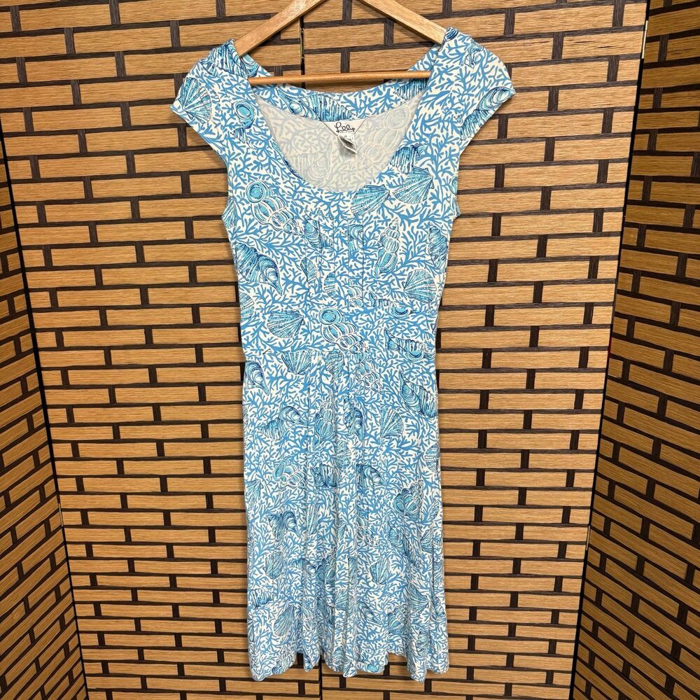 Lilly Pulitzer Blue And White Sea Shell Print Dress‎ Size XS